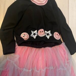 Black and Pink Tulle Dress with detachable sweatshirt  Smiley and Star Accents